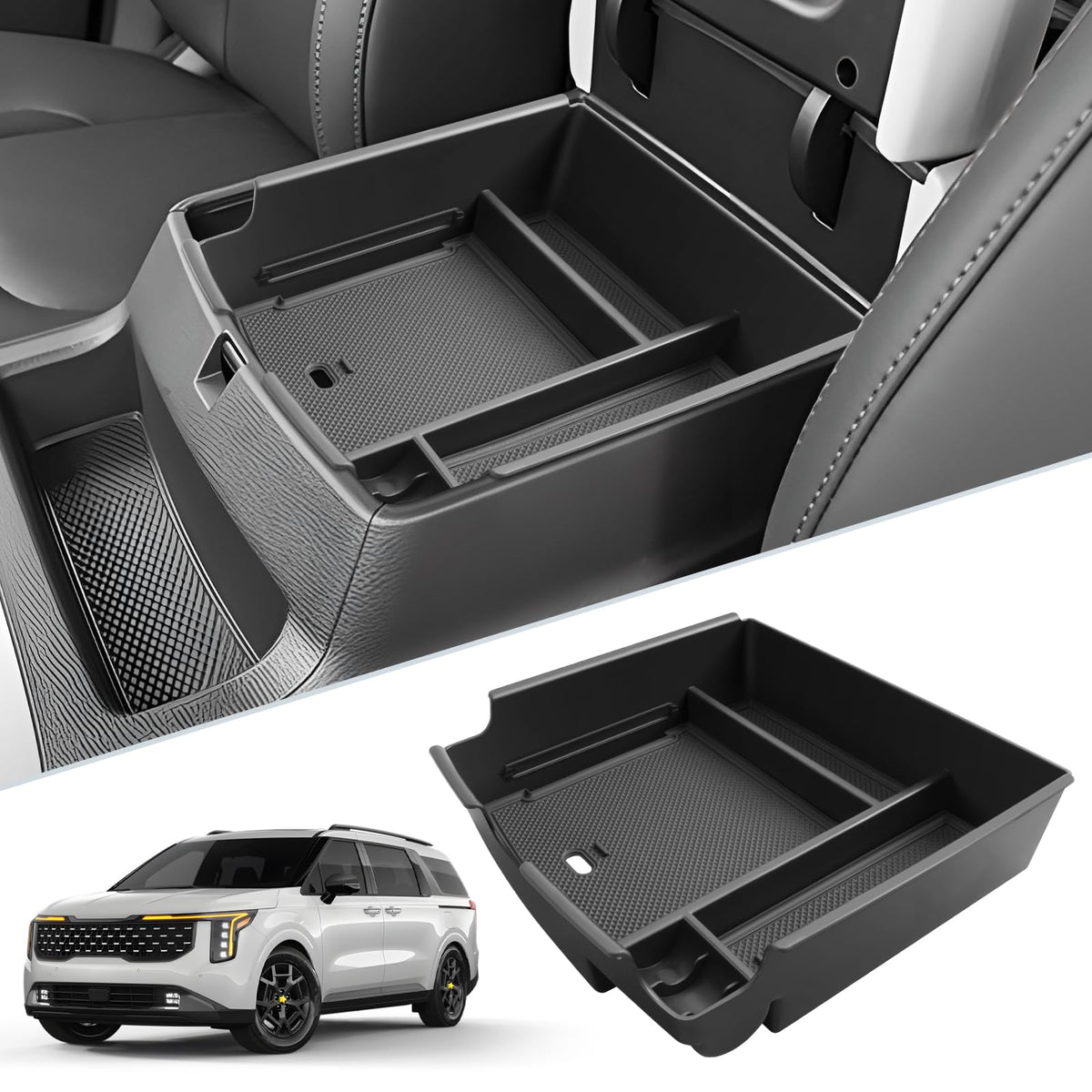 SKTU front view of console tray showing organized compartments and improved access
