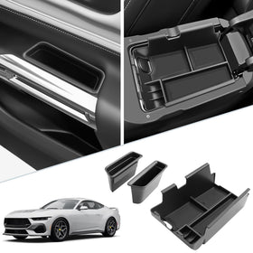 SKTU front view of organizer installed in Mustang shows tidy compartments and quick access