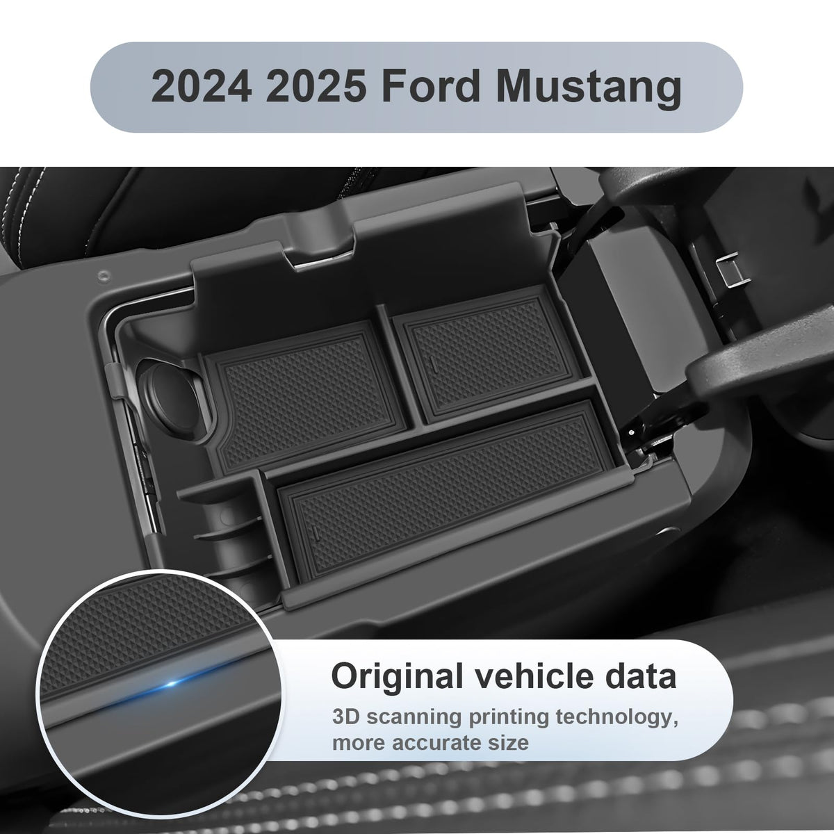 SKTU insert being placed into Mustang console demonstrating tool-free install benefit