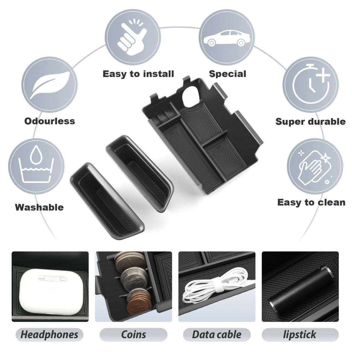 SKTU rubber non-slip mat texture preventing noise and securing small items benefit
