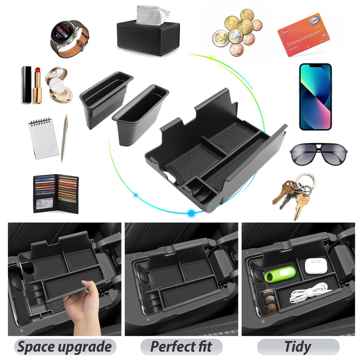 SKTU close-up of upper tray highlighting compartment layout and organized storage benefit