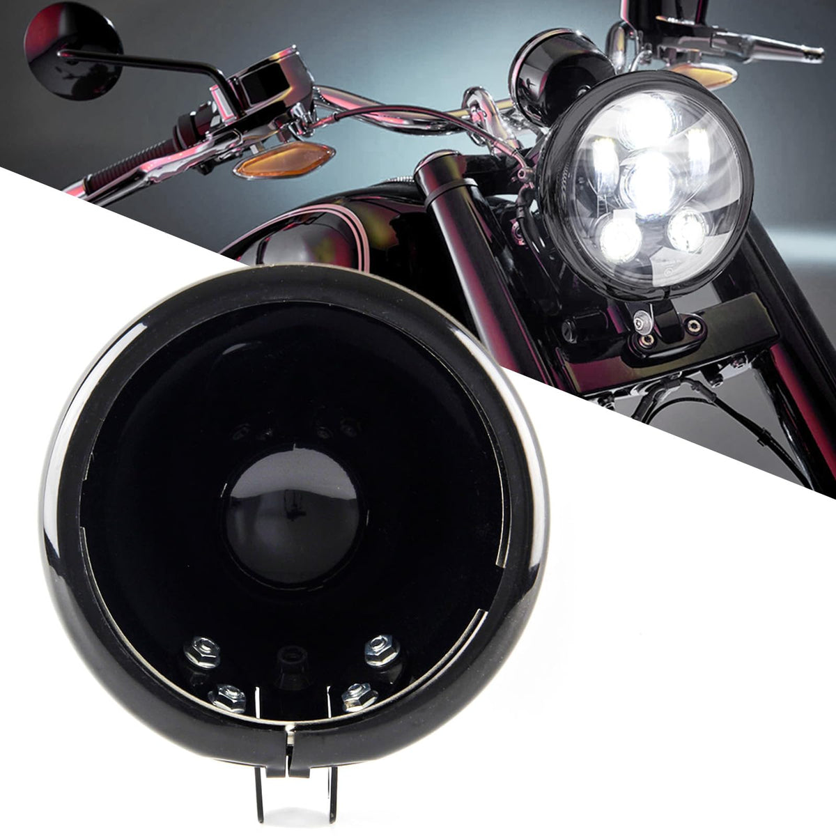 SKTYANTS front view of 5.75-inch headlight bucket showing sleek black finish and clean mounting
