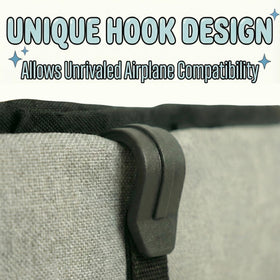 SKY STASH mounted on airplane seat pocket showing hands-free convenience