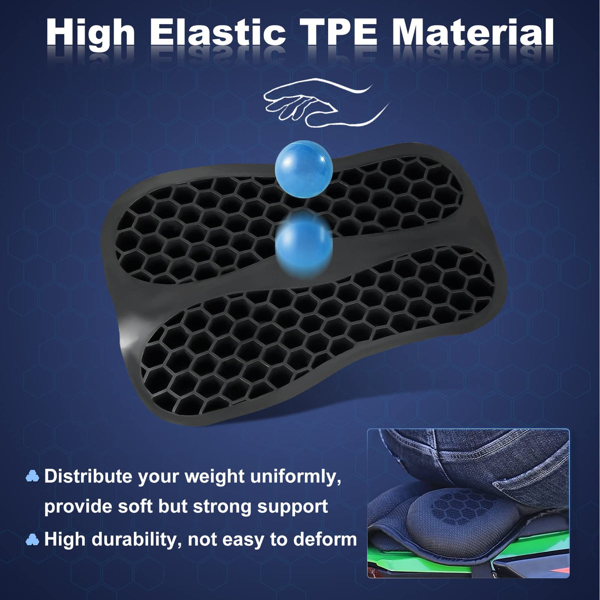 SKYJDM close-up of 3D honeycomb gel texture for airflow and cushioning