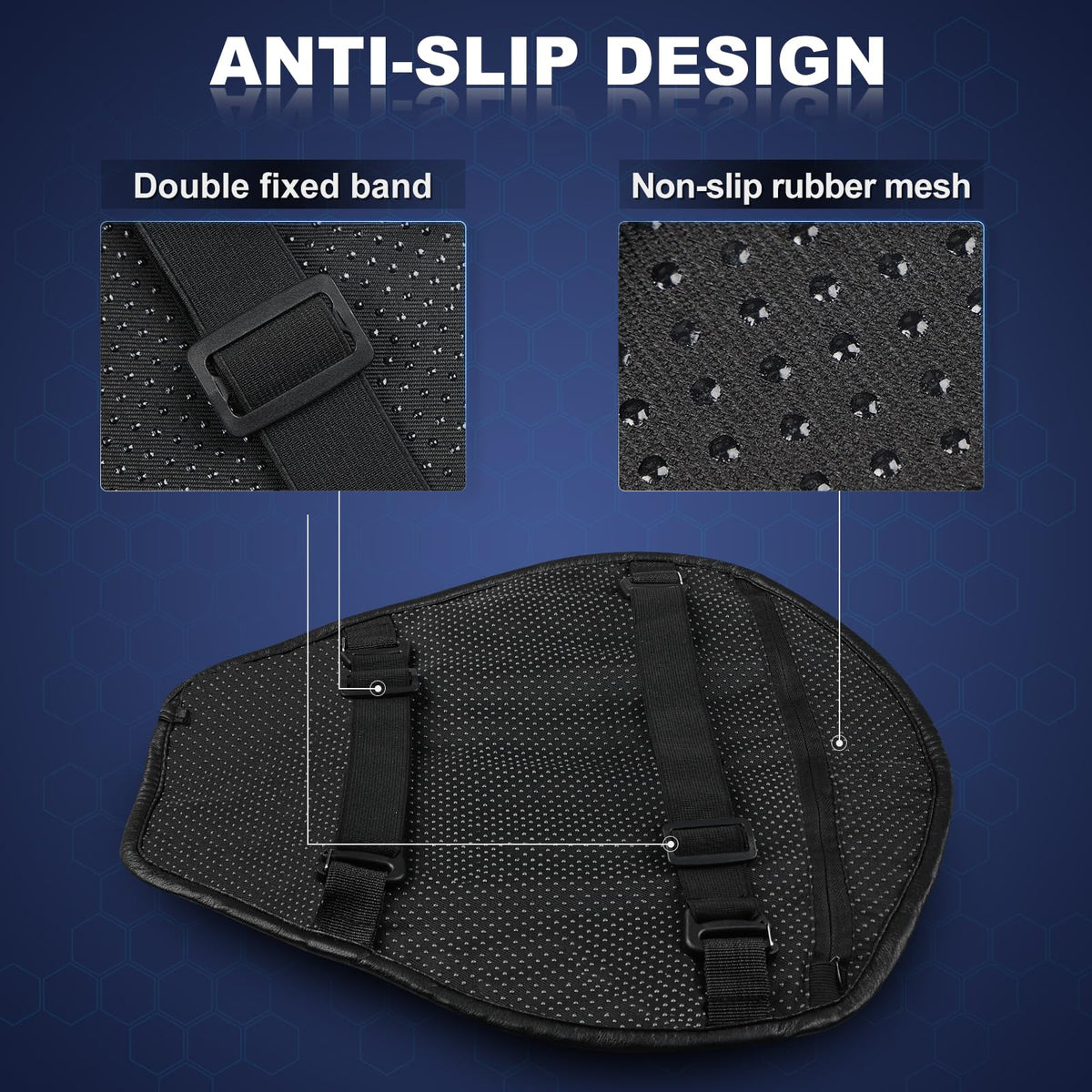 SKYJDM cushion mounted on motorcycle seat demonstrating improved ride comfort