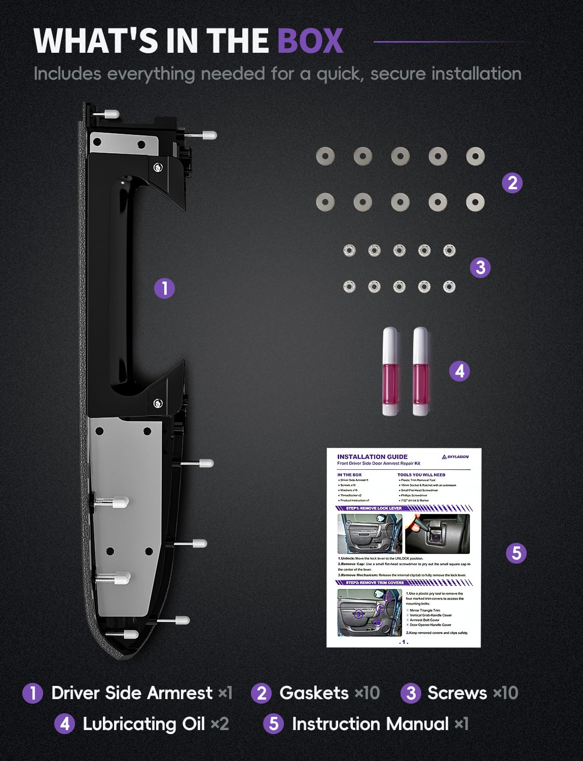 Skylarion hardware and instruction sheet for straightforward bolt-on installation