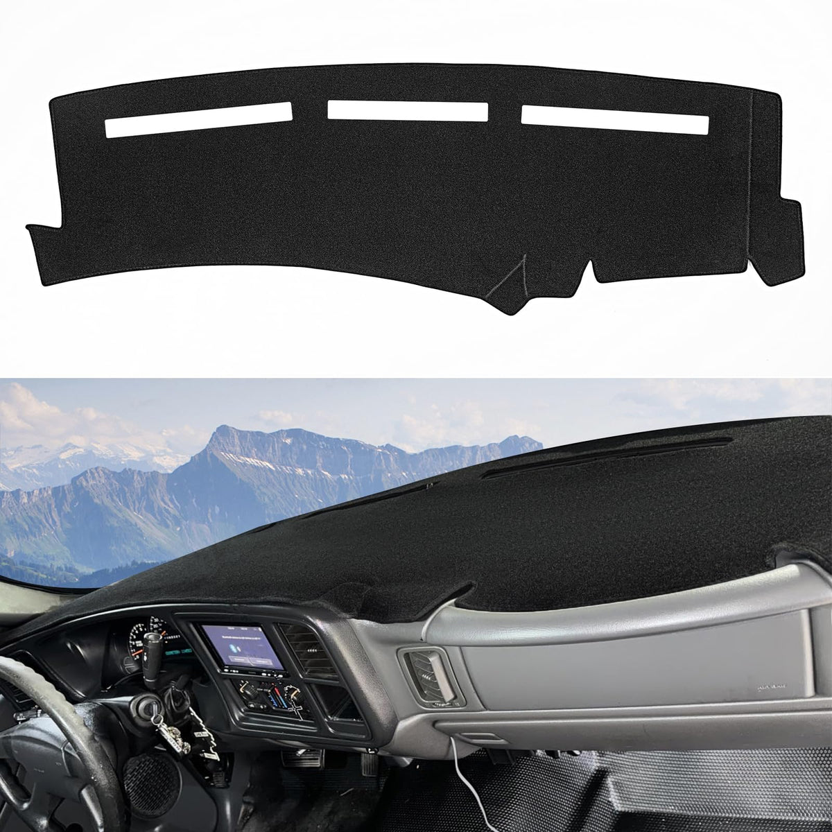 SKYLOTEC dash cover front overview showing tailored fit and low-glare benefit