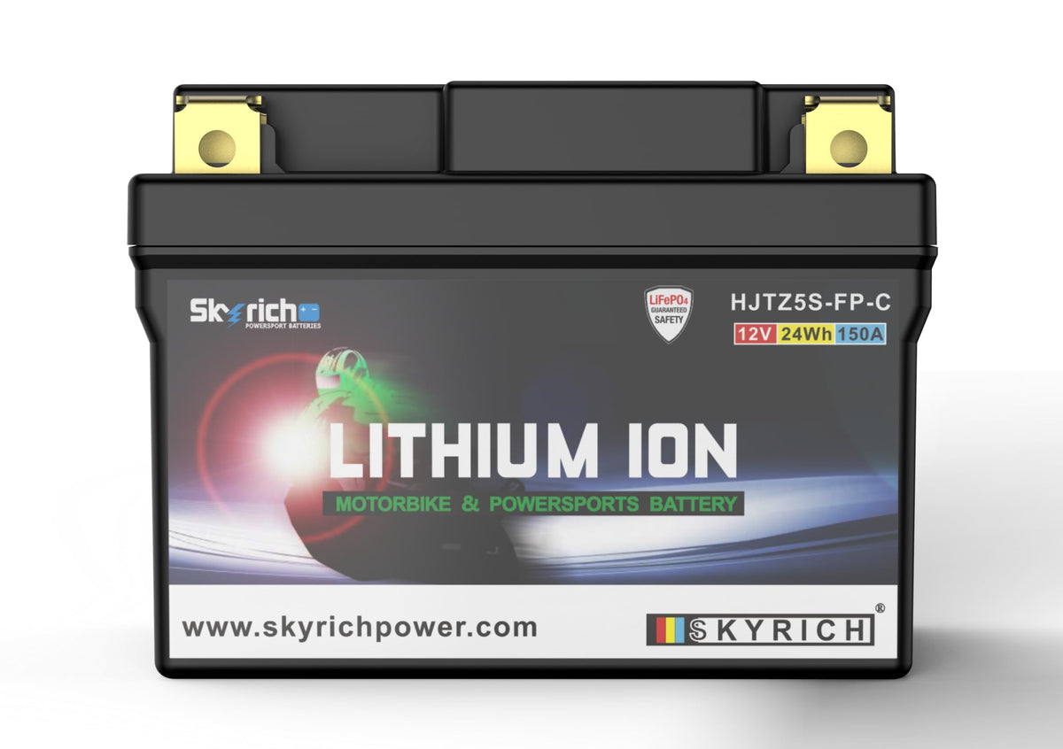 Skyrich battery front packaging showing model and quick fit benefits