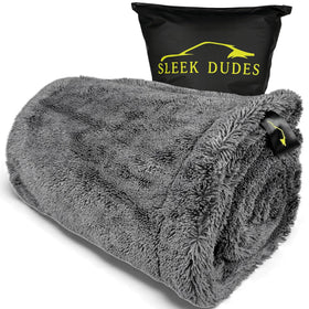 Sleek Dudes front view of grey towel showing plush drying surface and absorbency benefit