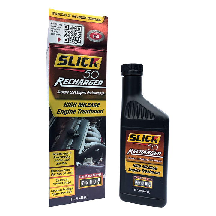 Slick 50 front packaging showing 15-ounce treatement and compatibility benefits