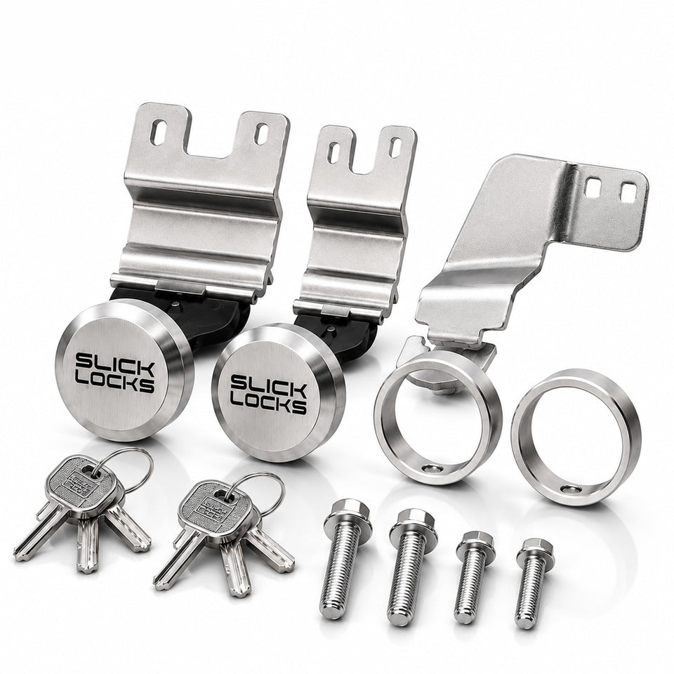 Slick Locks front packaging showing kit contents and quick installation benefit