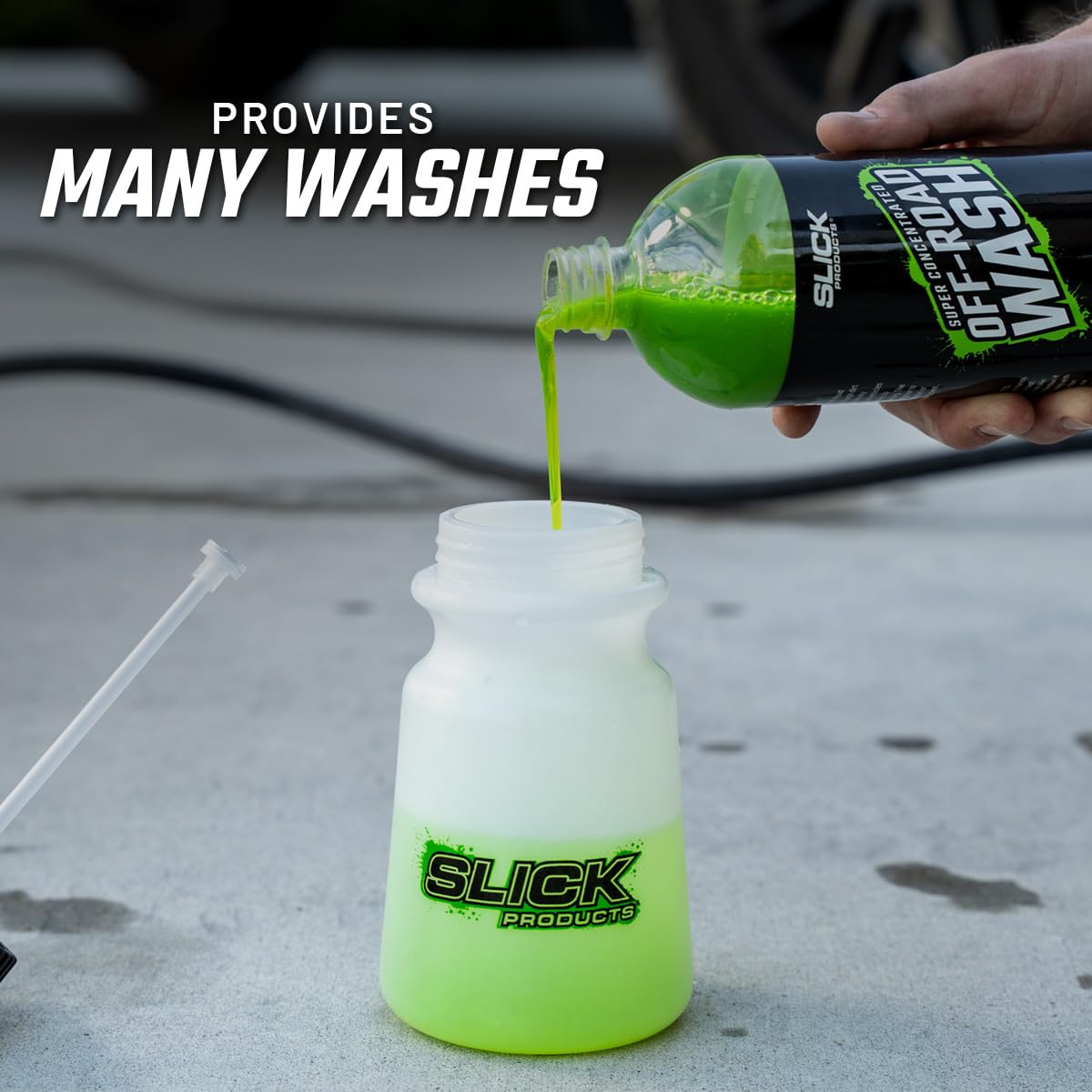 Slick Products before and after vehicle panel showing dramatic mud removal benefit