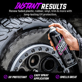 Slick Products close-up on tire showing deep wet gloss restoration