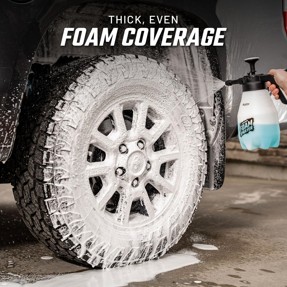 Slick Products nozzle closeup highlighting foam formation and adjustable spray for targeted cleaning