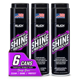 Slick Products front packaging showing six 17.35 fl oz bottles and brand for reliable stocking