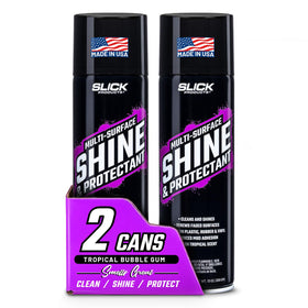 Slick Products front packaging showing two 17.35 fl oz cans and product benefit