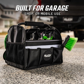 Slick Products tote in work van showing portability between jobs