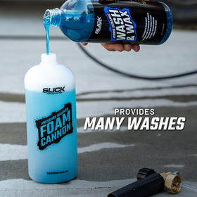 Slick Products label detail highlighting dilution instructions and safe-on-surfaces formulation