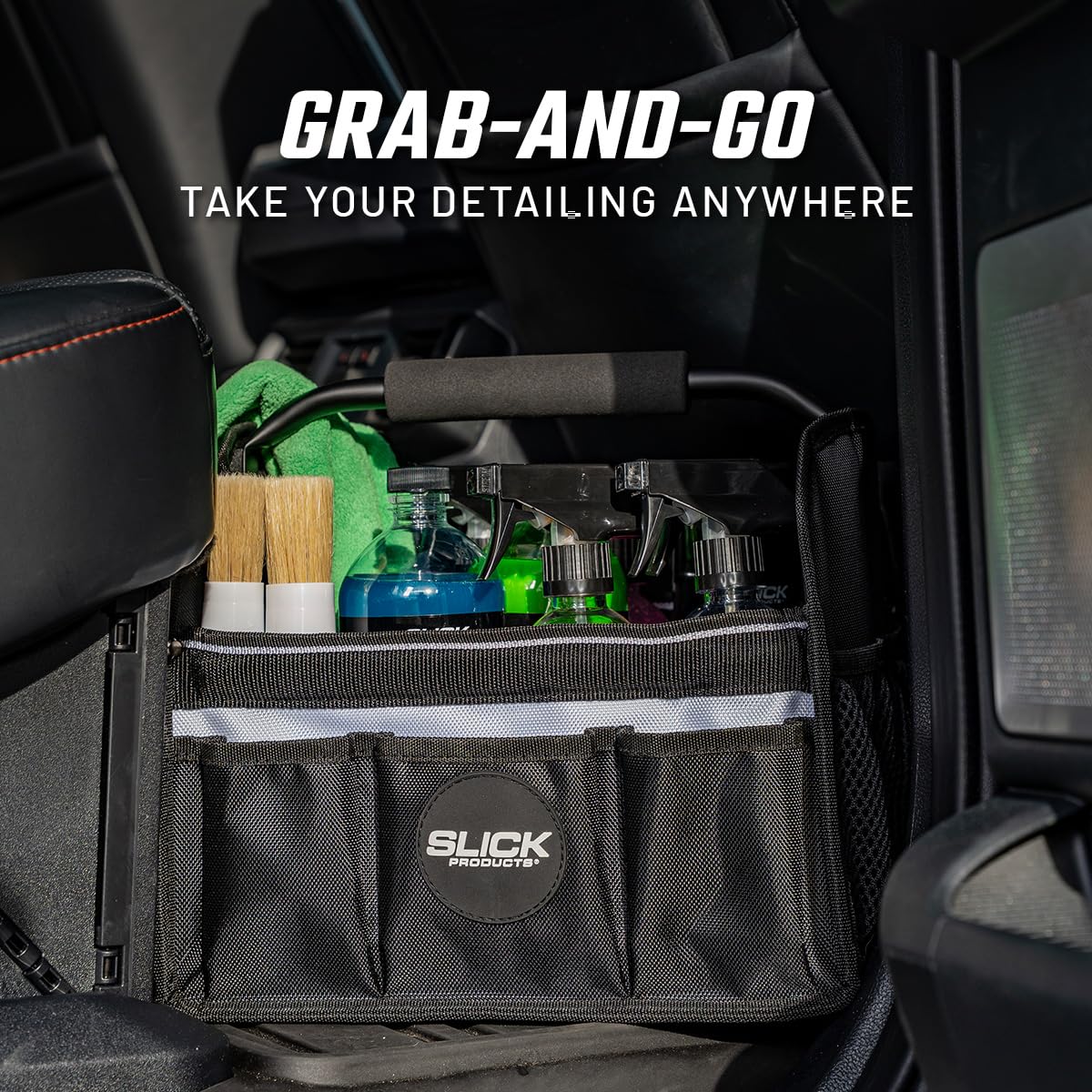 Slick Products side pocket with tools for tidy, easy-to-reach storage