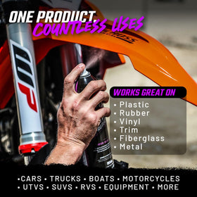 Slick Products on tire showing deep wet shine and protection