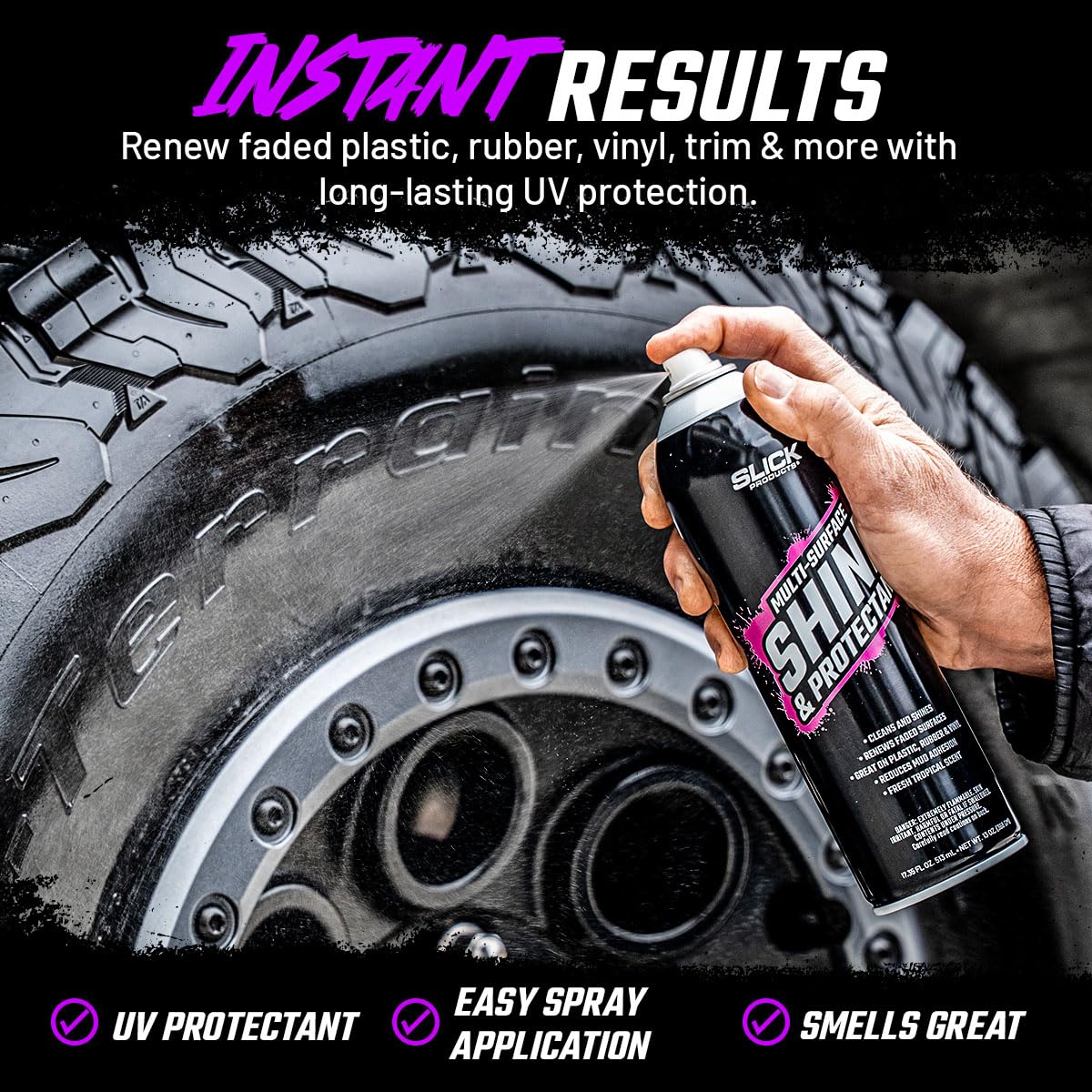 Slick Products applied on vehicle trim delivering instant high-gloss and renewed color
