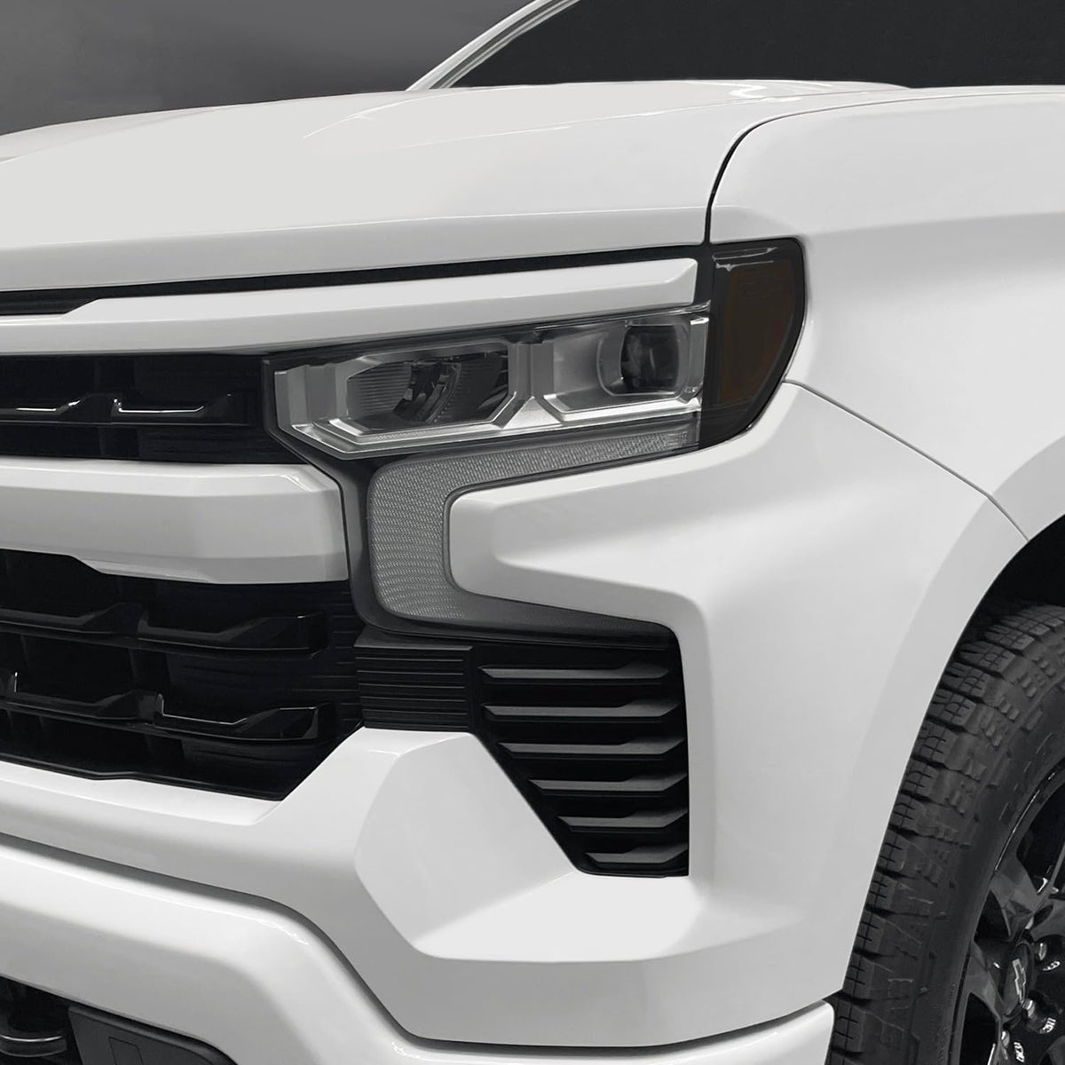 SlickMod front view of headlight smoke tint showing fit and clean edges for upgraded look.