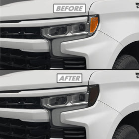 SlickMod being applied to a Chevy Silverado headlight demonstrating easy DIY installation benefit.
