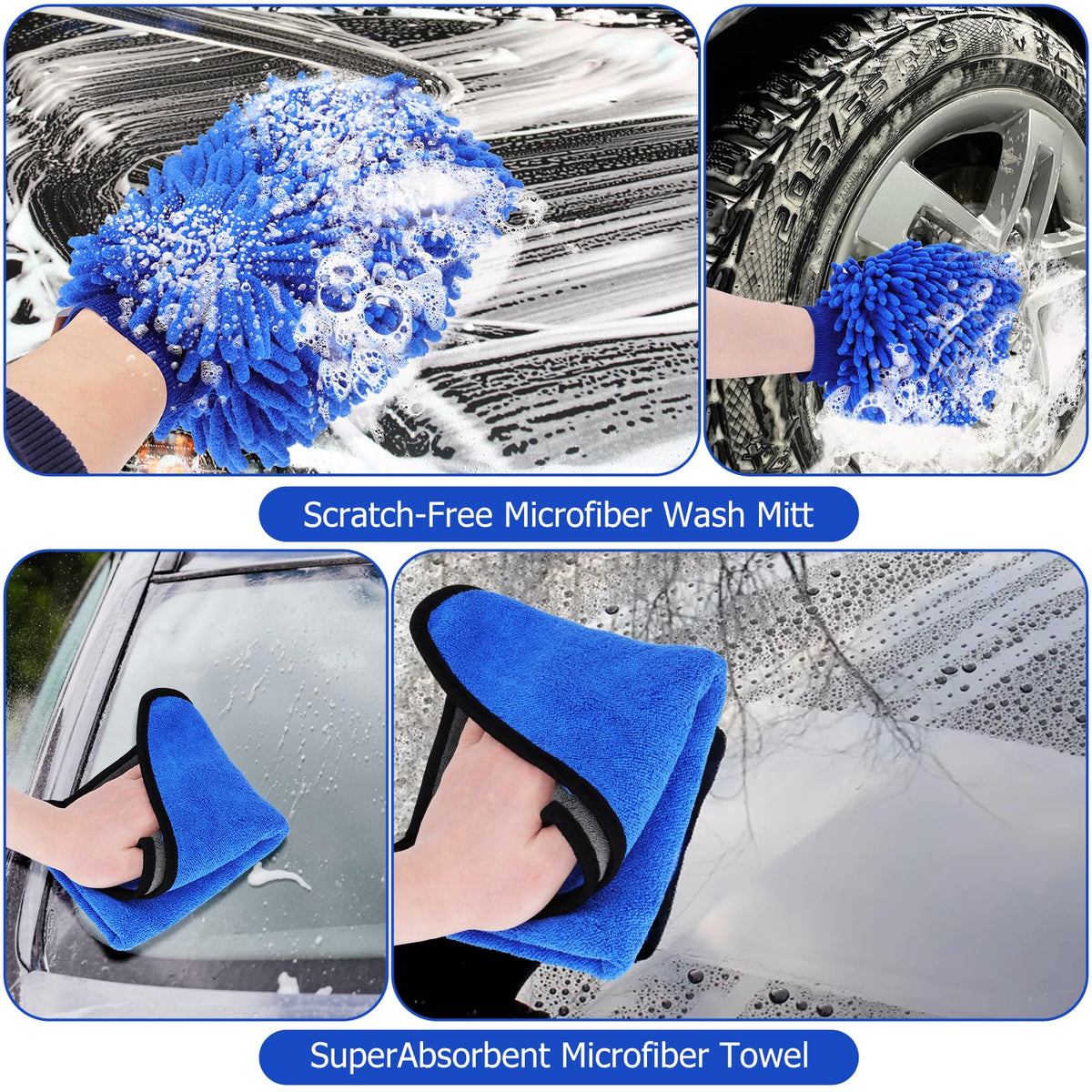 SLIIM mitt and towel accessories for scrubbing and streak-free drying