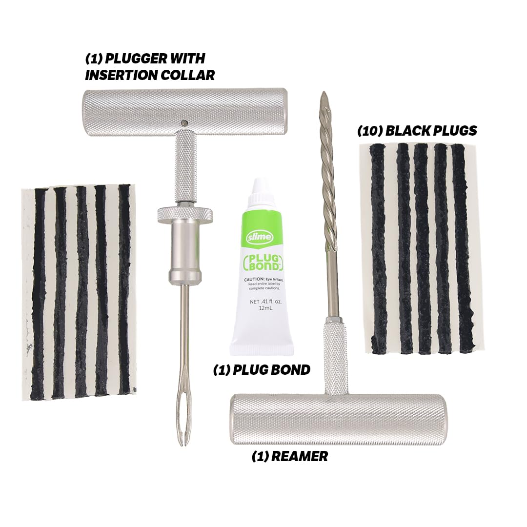 Slime repair strings and Plug Bond adhesive displayed to show reliable sealing benefit