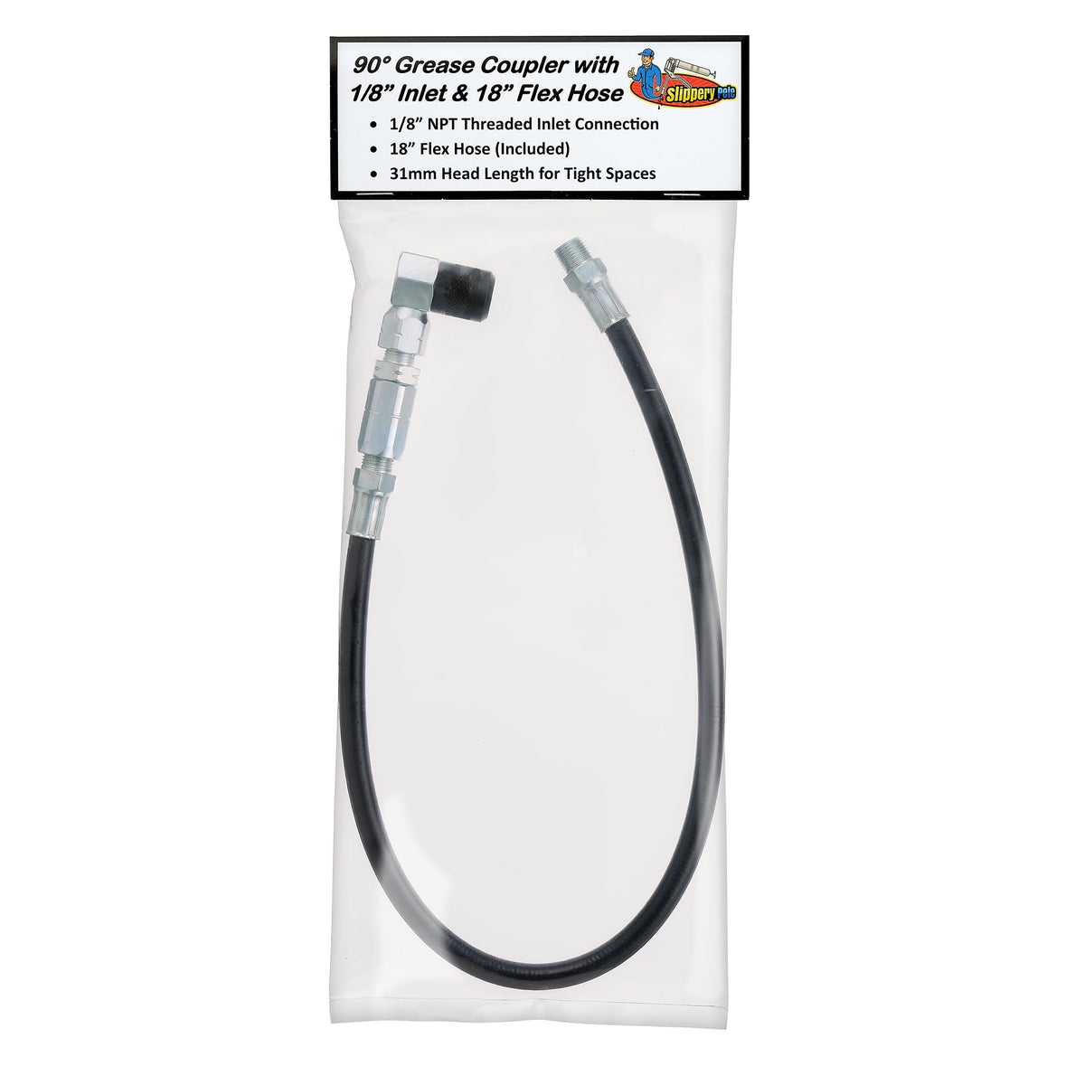 Slippery Pete full-length flex hose laid out to show flexibility and workshop maneuvering
