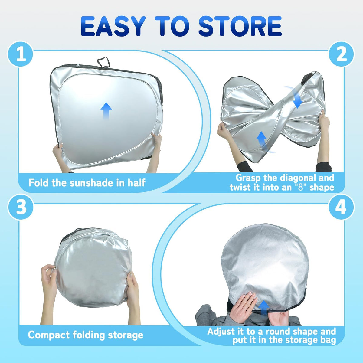SLOGENTO folded shade with storage pouch for compact, convenient portability