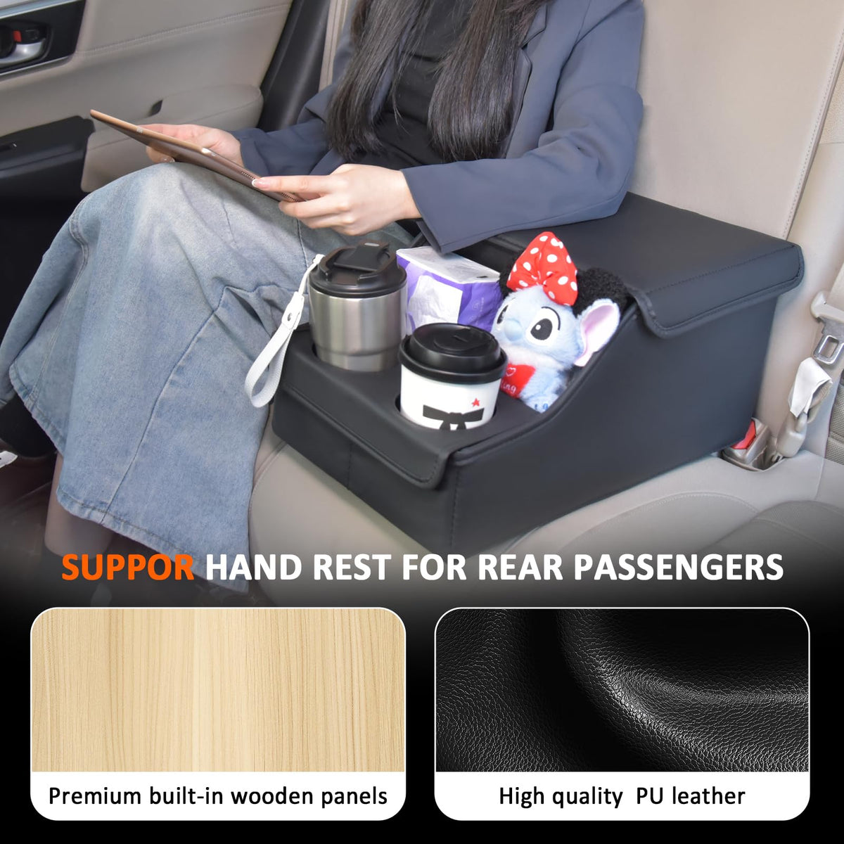 SLOGENTO top view of padded armrest offering rear passenger comfort benefit
