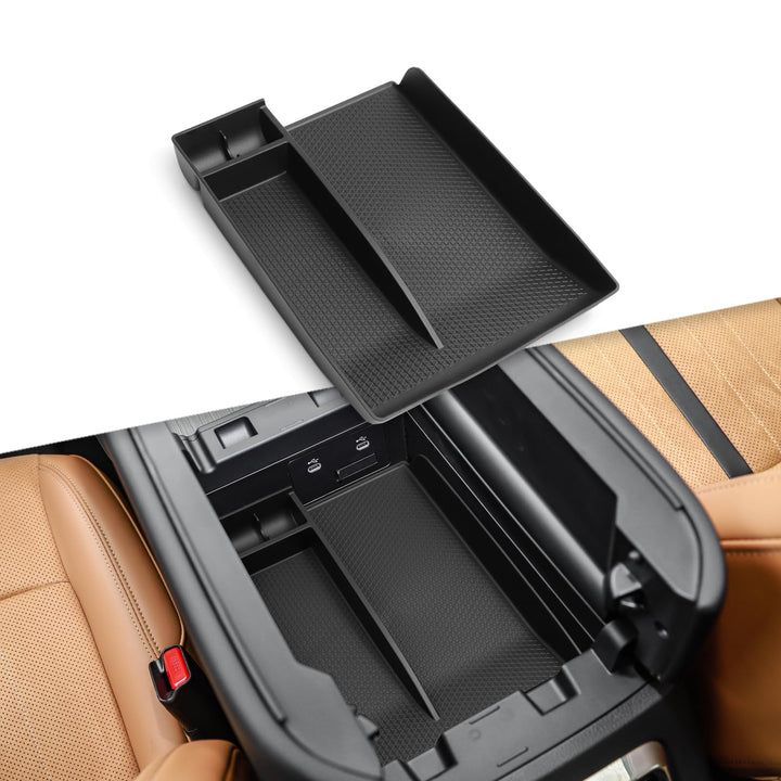smabee front view of center console tray showing tidy storage and quick access