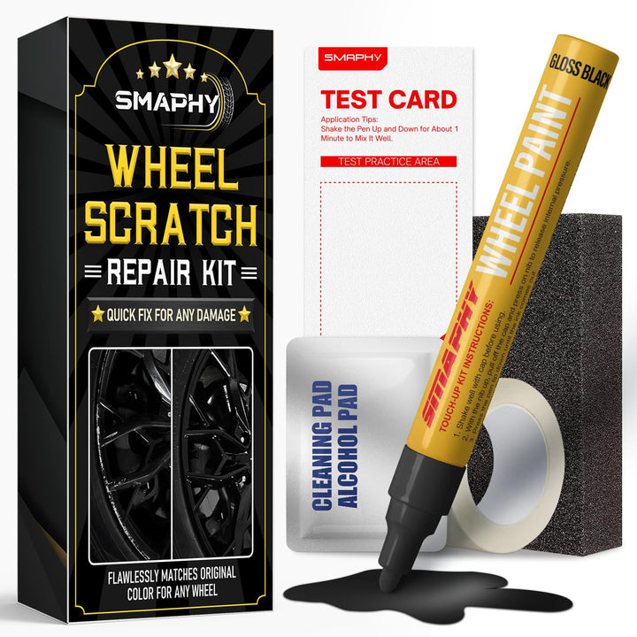 SMAPHY front package showing full gloss black repair kit and tools for fast fixes