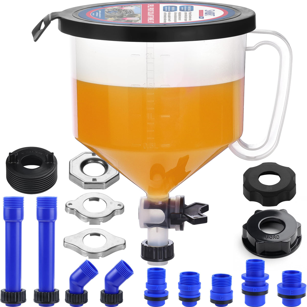SMART JERRY front view of burping funnel showing capacity and shape for easy filling