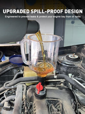 SMART JERRY funnel installed in engine bay enabling hands-free filling