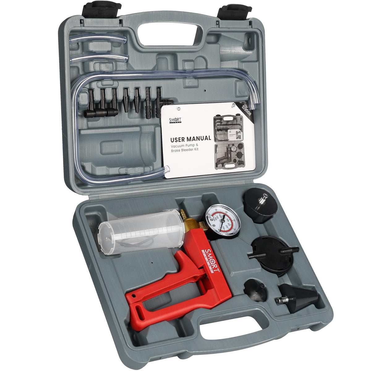 SMART JERRY kit in a garage being used to bleed brake fluid for efficiency