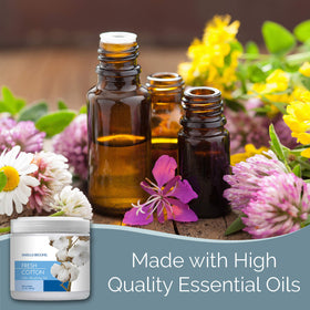 SMELLS BEGONE jar on bathroom counter reducing steam and mildew smells