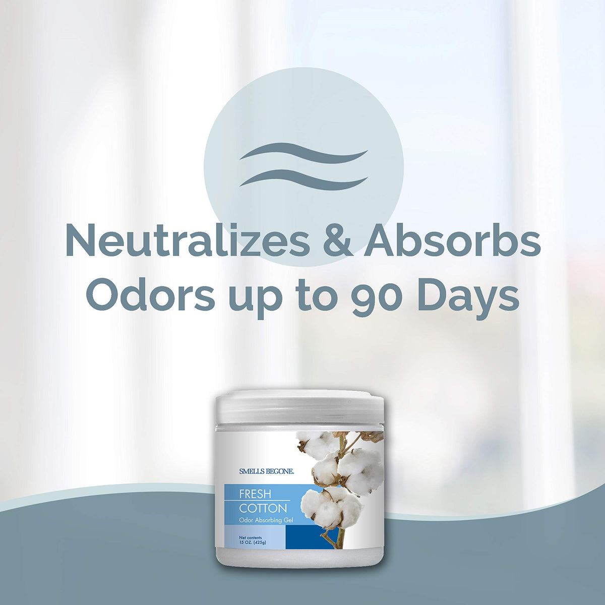 SMELLS BEGONE open jar gel visible ready-to-use and safe placement