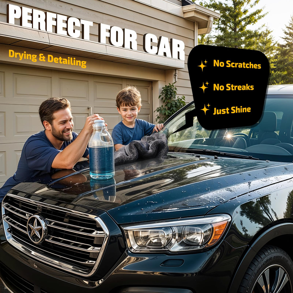 SMINDER towel drying a car door leaving a streak-free finish