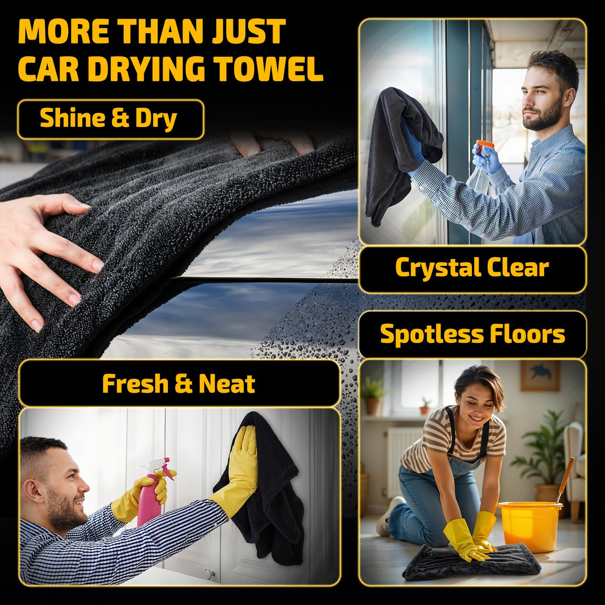 SMINDER towels staged in garage for quick car detailing convenience