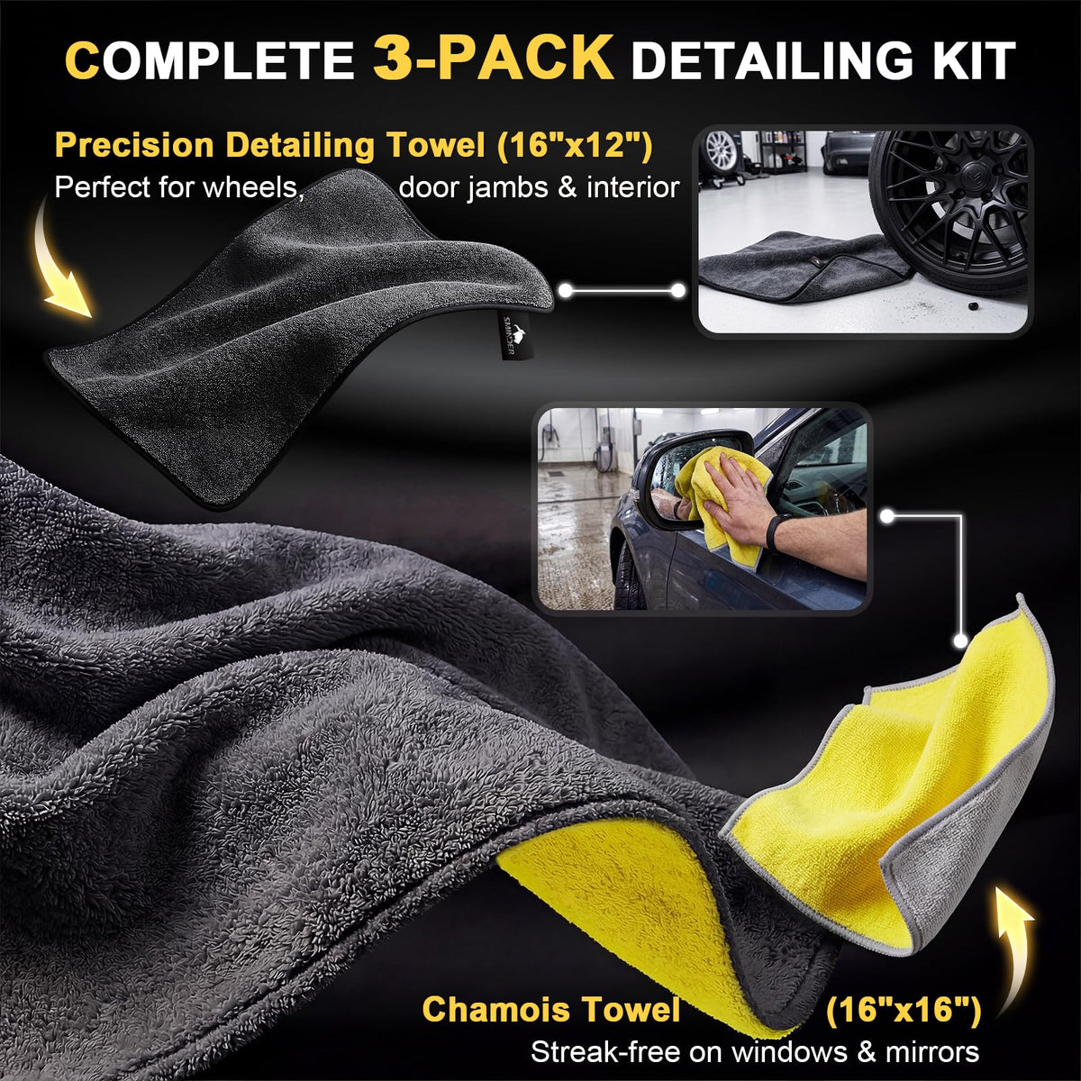 SMINDER hand holding folded towel to show XXL size and coverage