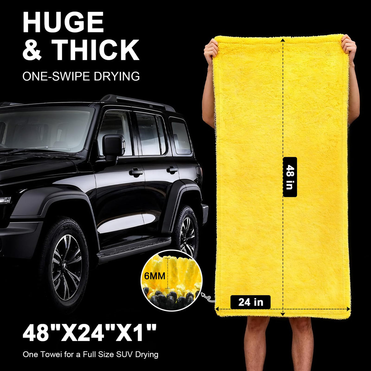 SMINDER oversized 48x24 towel spread flat for fast vehicle drying benefit