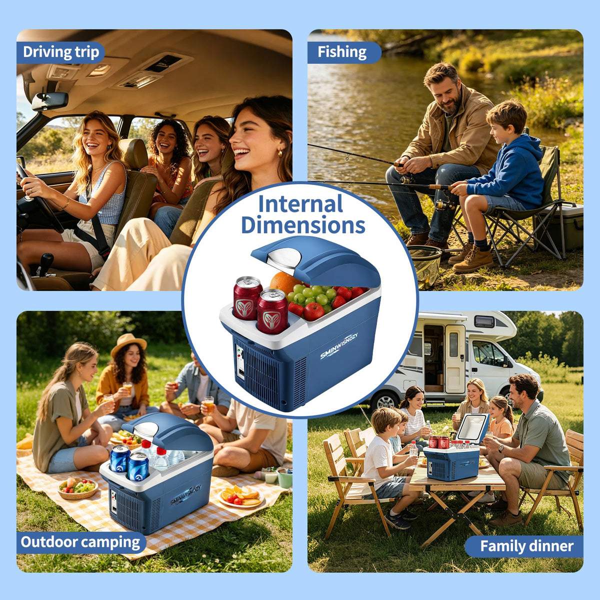 SMINWISNOZY in a road trip scene showing drinks and snacks kept ready