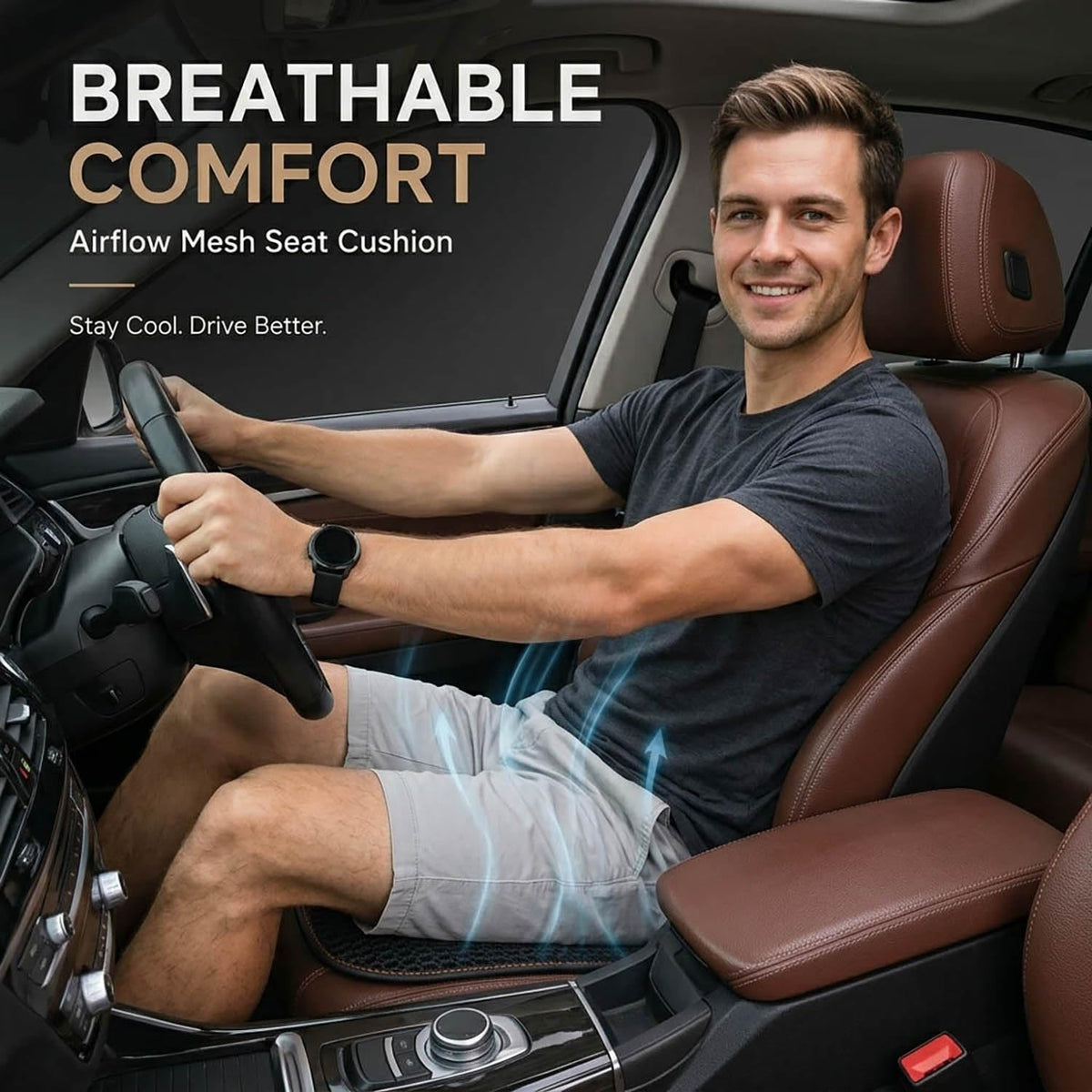 SMIUPIN installed on car seat providing breathable comfort while driving