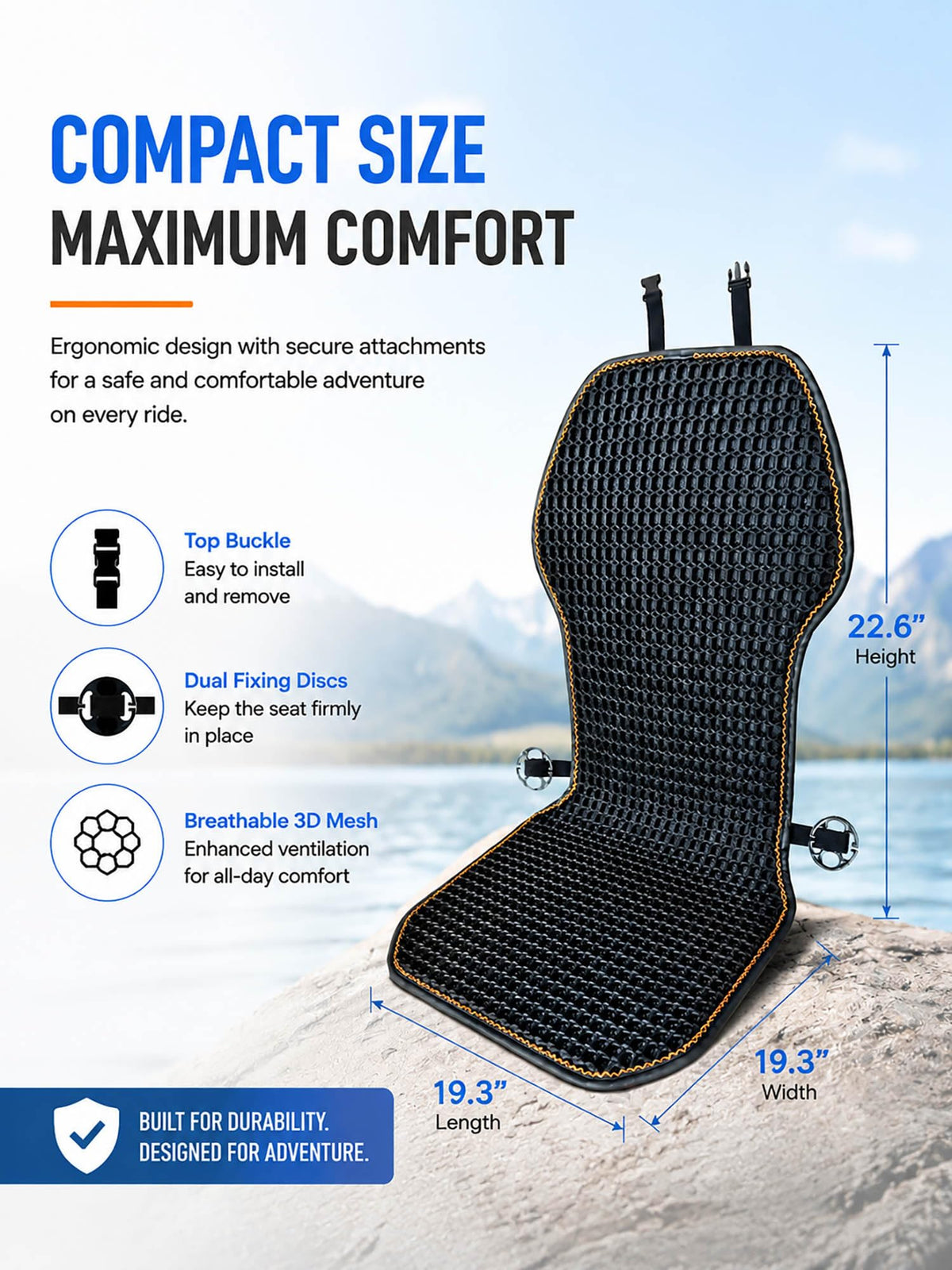 SMIUPIN cushion next to ruler showing universal-fit sizing benefit