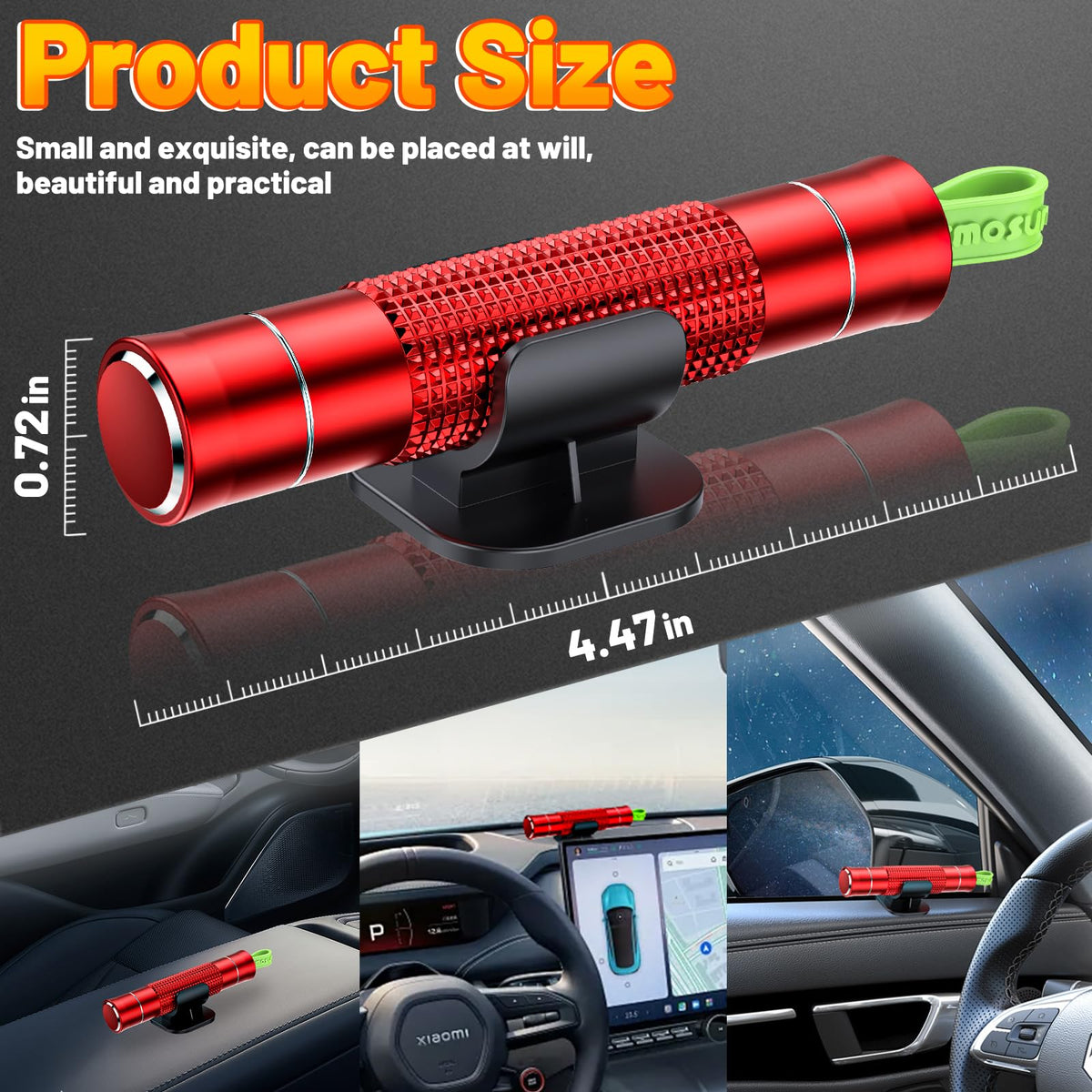 smosun Safehammer placed in car console for easy reach and emergency readiness benefit
