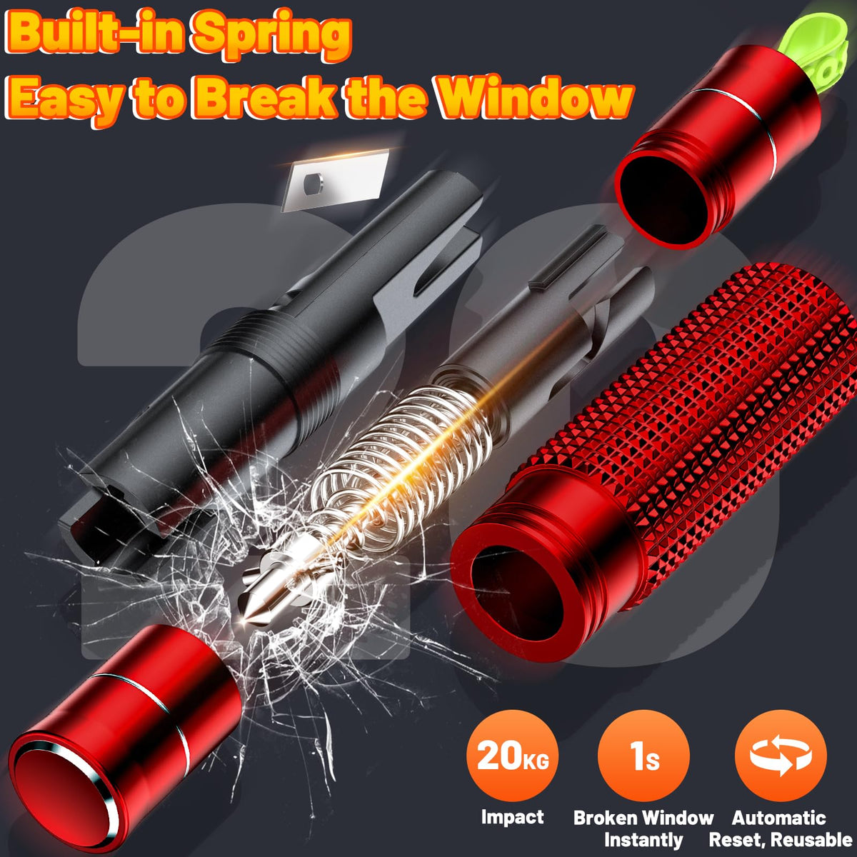smosun Safehammer seatbelt cutter detail highlighting concealed blade safety benefit