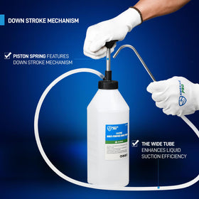 SMOTIVEPRO pump in use at a car engine bay for precise fluid addition