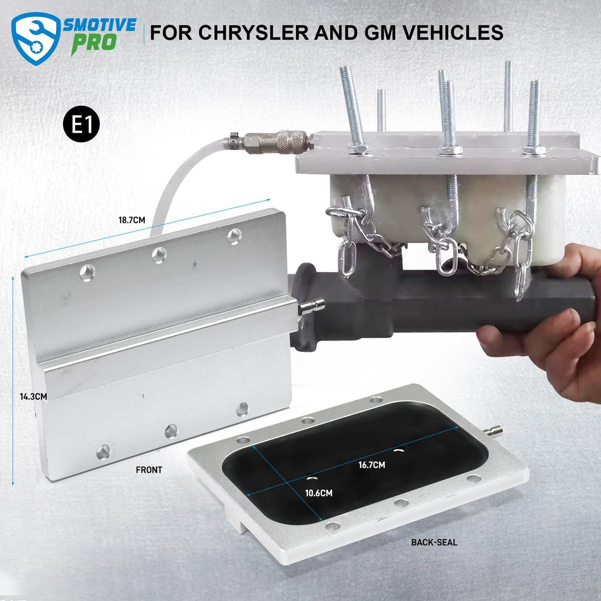SMOTIVEPRO adapter connected to a master cylinder demonstrating leak-free service